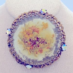 Vintage West Germany AB Rhinestones Lucite Floral Brooch 1950s or 1960s  2”